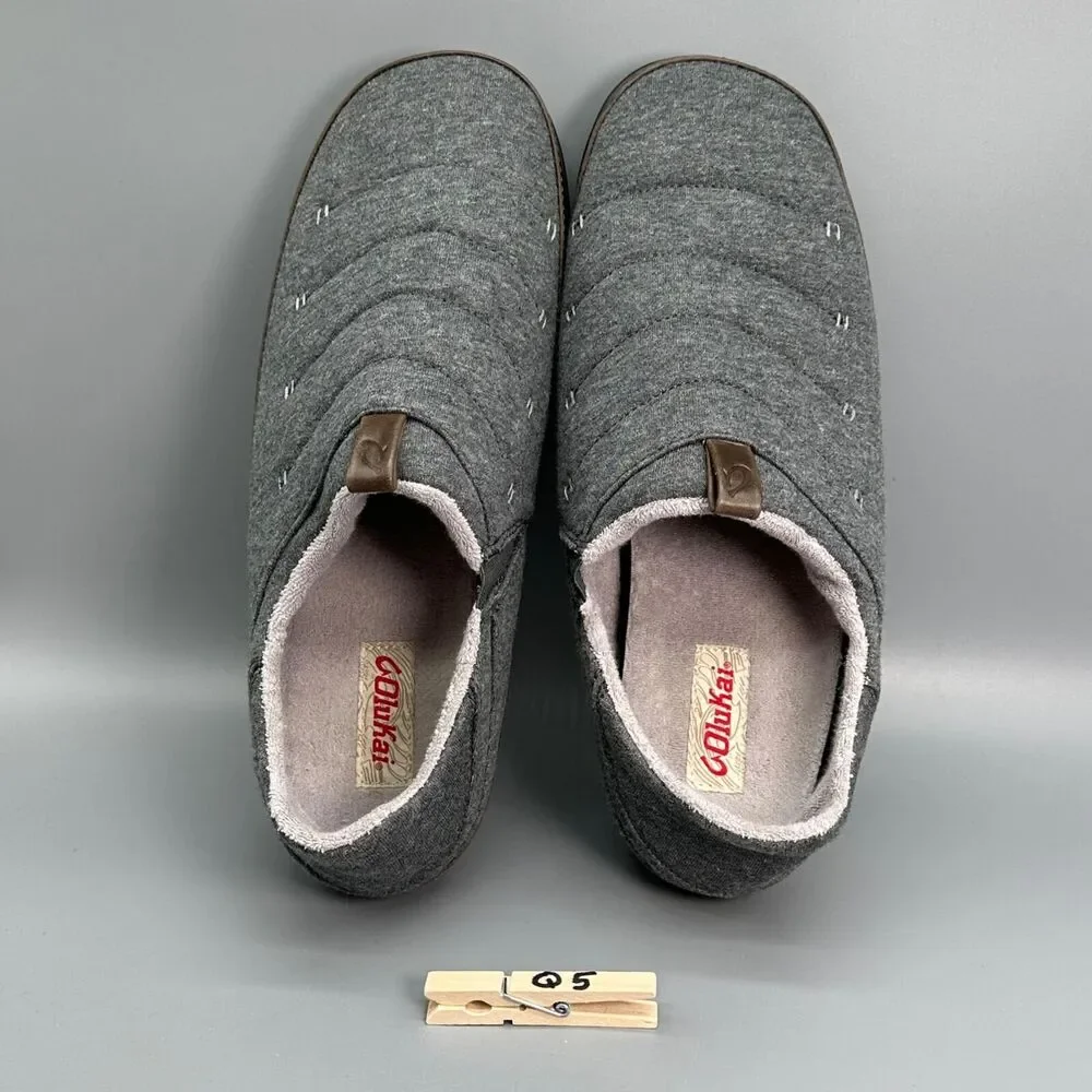 Olukai Mahana Mens 12 Casual Comfort Slippers Shoes Gray Grey Fur Soft Slip on_9
